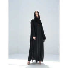 DUBAI BLACK ABAYA SIDE WORK