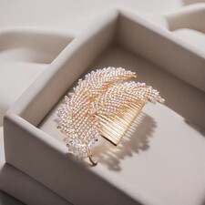 GOLD TONE PAVÉ FEATHER HAIR COMB-CLIP