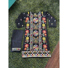 2 PC EMBROIDERY ON BLACK