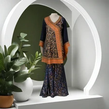 PAKISTANI ORANGE BLUE & GOLDEN GAGHRA