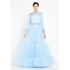 TK LONG SLEEVE MAXI TULLE GOWN
