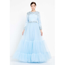 TK LONG SLEEVE MAXI TULLE GOWN