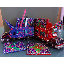 PAKISTANI TRUCK ART-6 COASTERS WITH 3 PEN HOLDERS