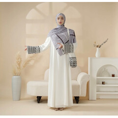 KEFFIYEH ABAYA W MATCHING CROSSBODY BAG-WHITE