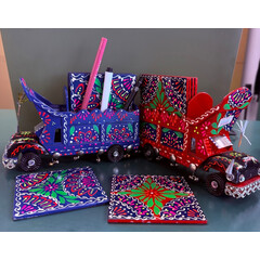 PAKISTANI TRUCK ART-6 COASTERS WITH 3 PEN HOLDERS