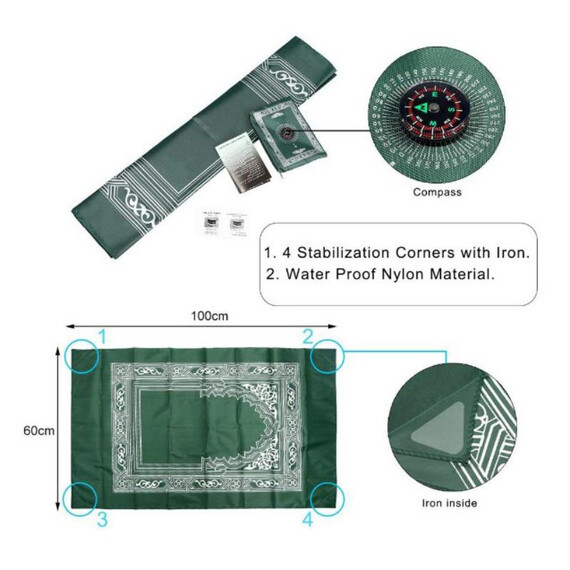 POCKET SIZE PRAYER MAT WITH PORTABLE QIBLA FINDER