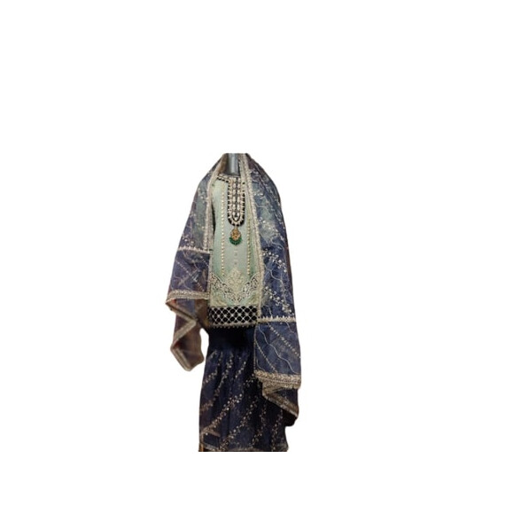 PAKISTANI BLUE ORGANZA SHARARA:GHAGRA CHOLI