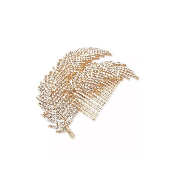 GOLD TONE PAVÉ FEATHER HAIR COMB-CLIP