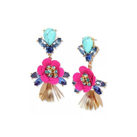 GOLD-TONE MIXED STONE FLOWER STATEMENT EARRINGS