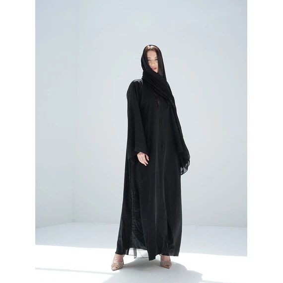 DUBAI BLACK ABAYA SIDE WORK