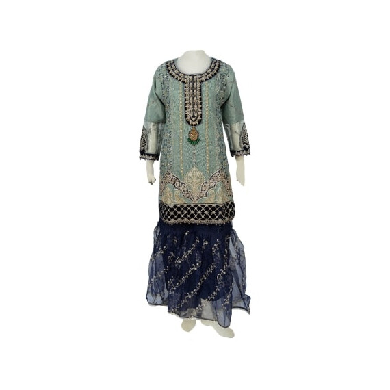 PAKISTANI BLUE ORGANZA SHARARA:GHAGRA CHOLI