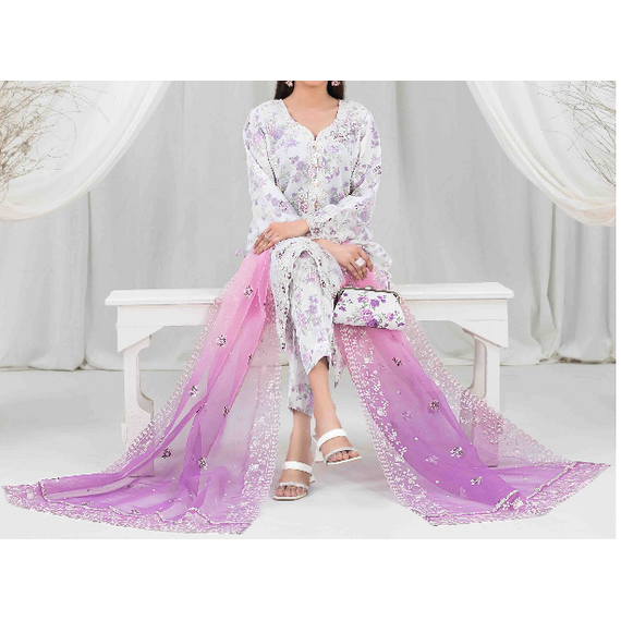 ORGANZA FLORAL PARTY WEAR WITH CLUTCH