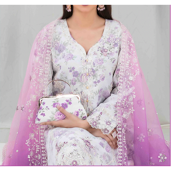 ORGANZA FLORAL PARTY WEAR WITH CLUTCH