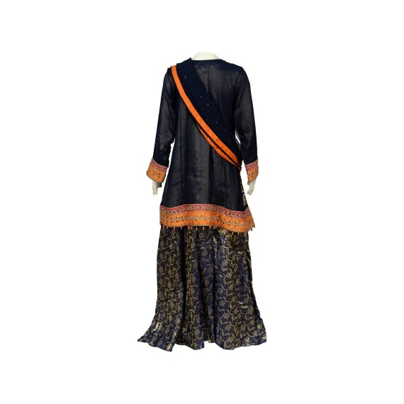 PAKISTANI ORANGE BLUE & GOLDEN GAGHRA