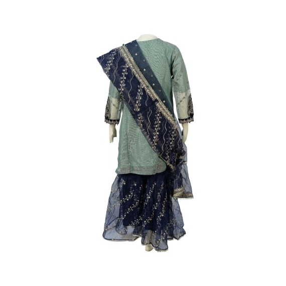PAKISTANI BLUE ORGANZA SHARARA:GHAGRA CHOLI