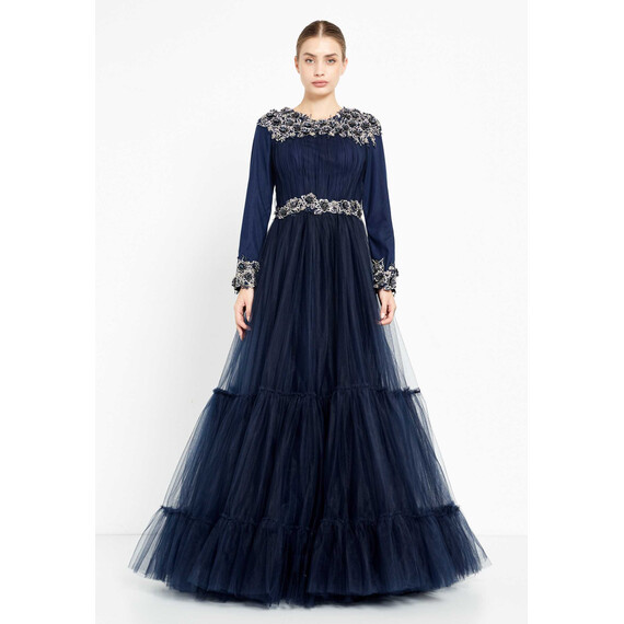 TK LONG SLEEVE MAXI TULLE GOWN