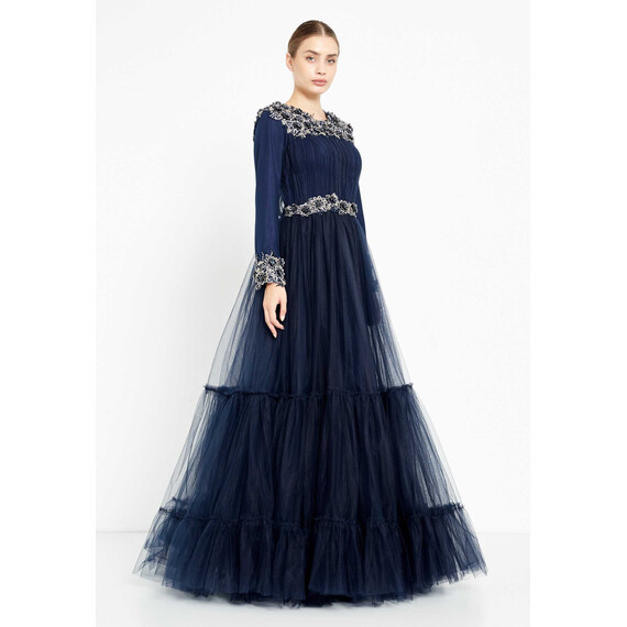 TK LONG SLEEVE MAXI TULLE GOWN
