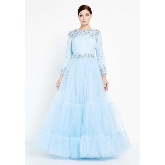 TK LONG SLEEVE MAXI TULLE GOWN
