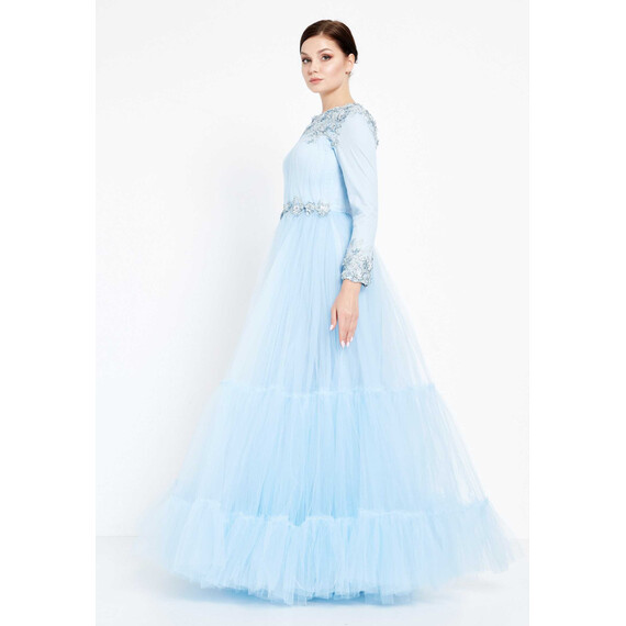 TK LONG SLEEVE MAXI TULLE GOWN