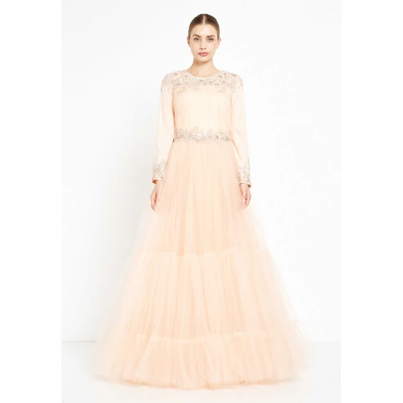 TK LONG SLEEVE MAXI TULLE GOWN