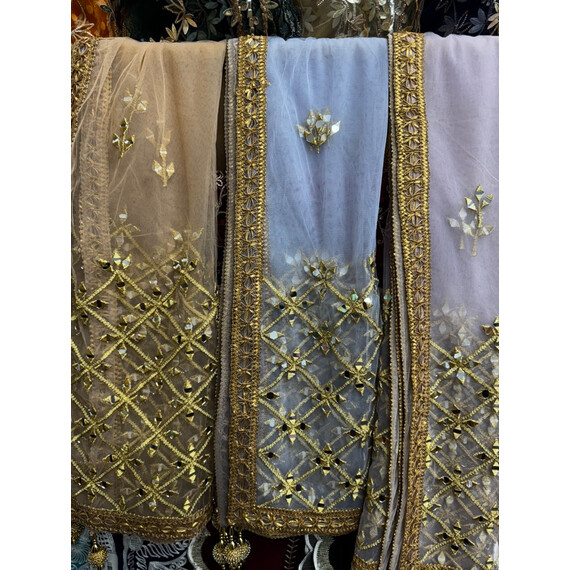 DUPATTA NET W GOLD MIRROR