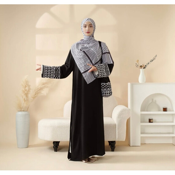 KEFFIYEH ABAYA W MATCHING CROSSBODY BAG-BLACK