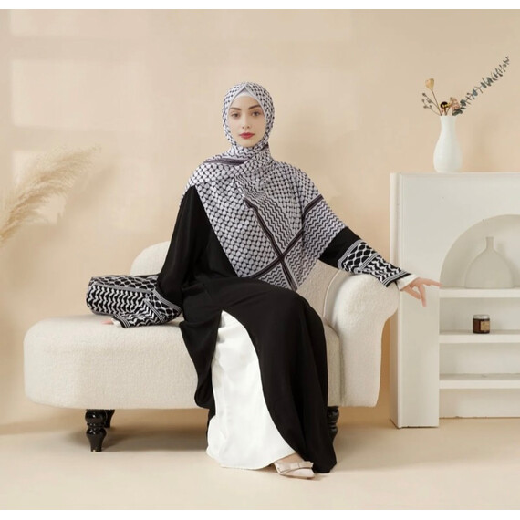 KEFFIYEH ABAYA W MATCHING CROSSBODY BAG-BLACK