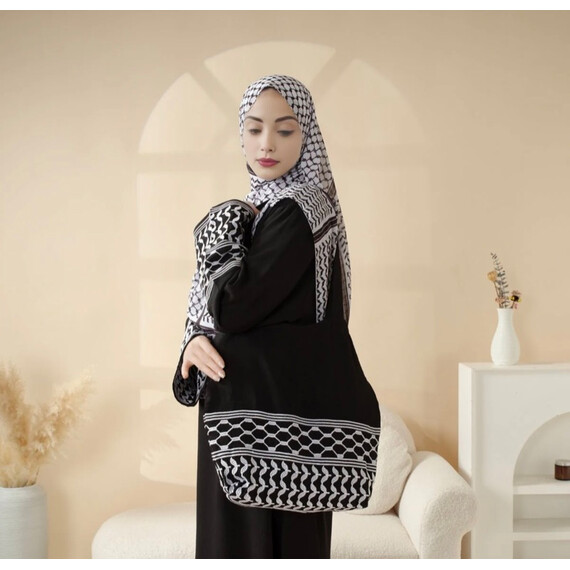 KEFFIYEH ABAYA W MATCHING CROSSBODY BAG-BLACK
