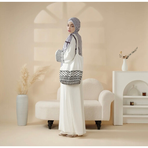 KEFFIYEH ABAYA W MATCHING CROSSBODY BAG-WHITE