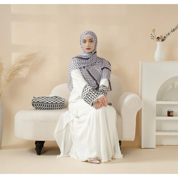 KEFFIYEH ABAYA W MATCHING CROSSBODY BAG-WHITE