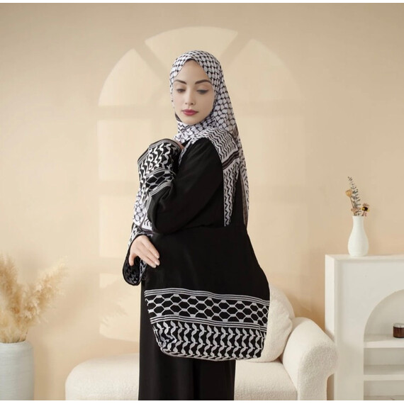 KEFFIYEH ABAYA W MATCHING CROSSBODY BAG-BLACK