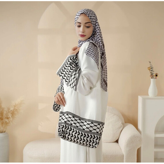 KEFFIYEH ABAYA W MATCHING CROSSBODY BAG-WHITE