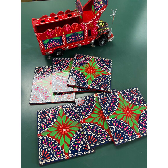 PAKISTANI TRUCK ART-6 COASTERS WITH 3 PEN HOLDERS
